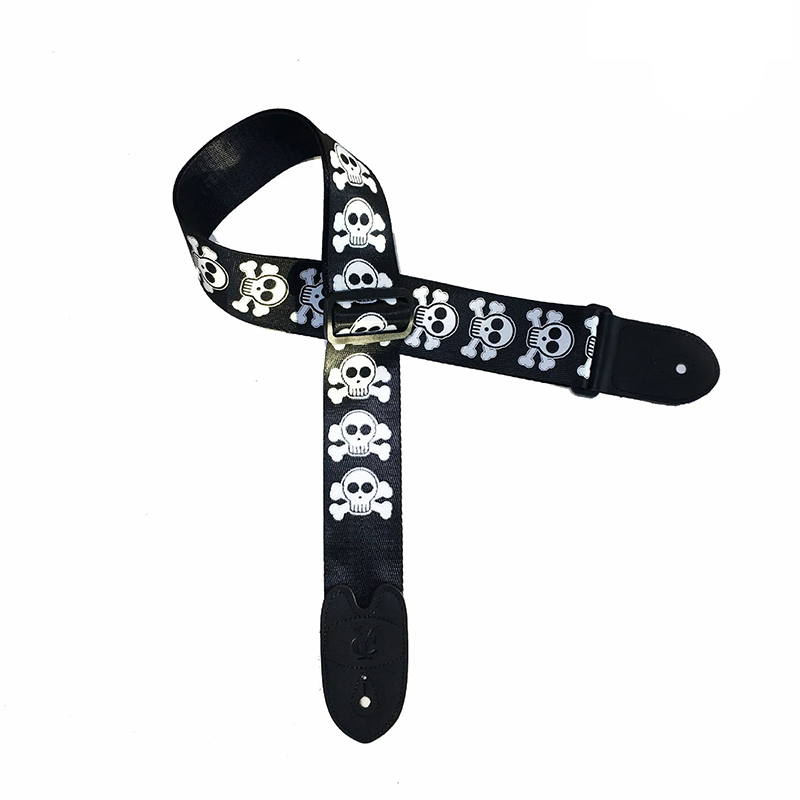 Guitar strap with skull head and small pirate motifs