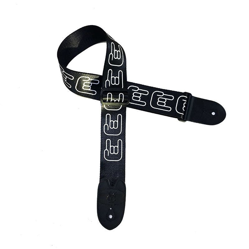 Guitar strap with heavy metal horn motifs