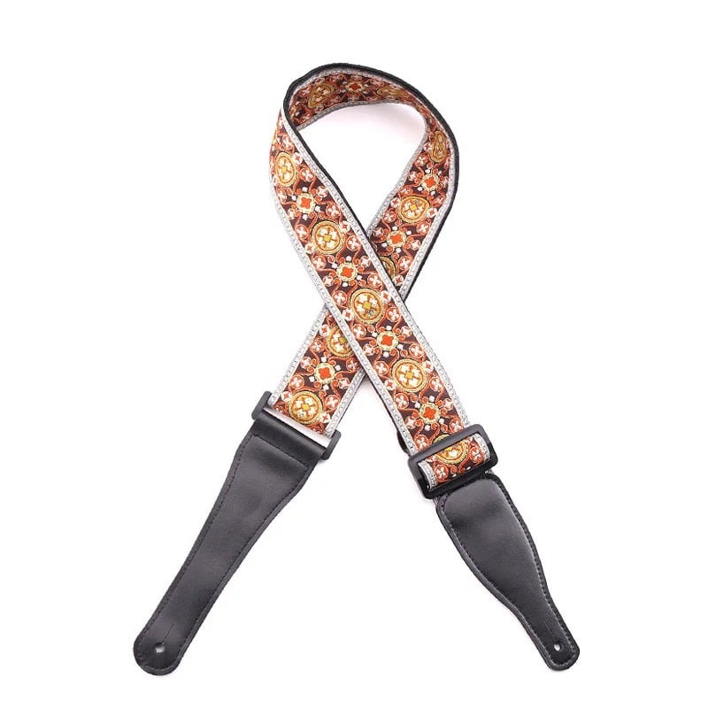 Acoustic guitar strap with floral motif in embroidered cotton