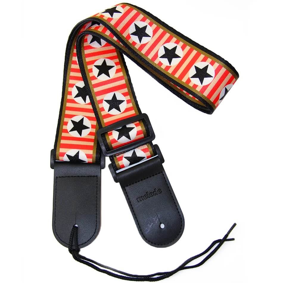 Folded view of an electric guitar strap with rock stars