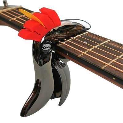 Zinc alloy metal capo in the shape of a Toucan - black color