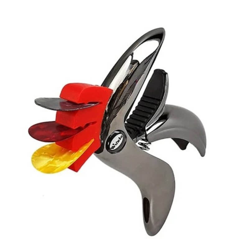 Details of the functionality of the Zinc Alloy Metal Capo shaped like a Toucan - 2 colors to choose from!