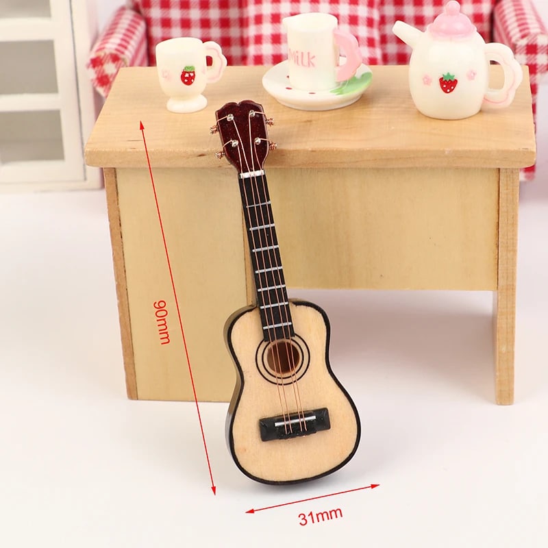 Miniature guitar, mini wooden-colored acoustic guitar