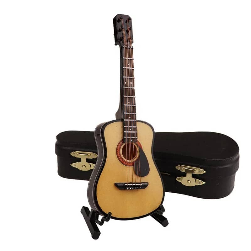Miniature acoustic guitar with case and guitar stand - model 1