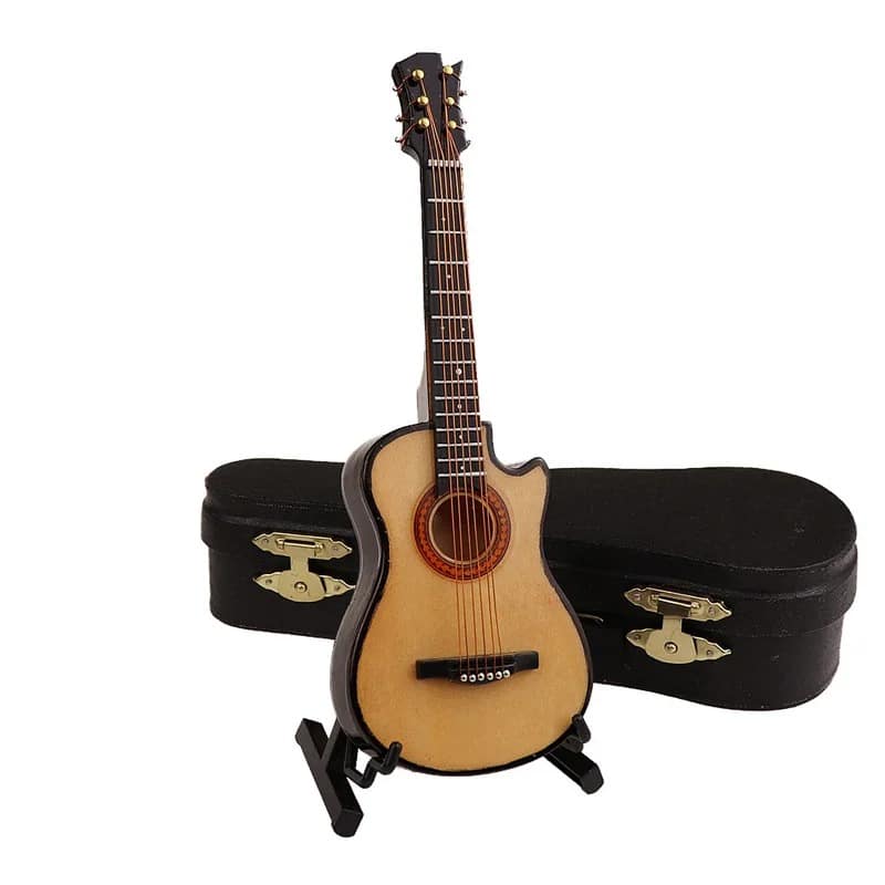Miniature acoustic guitar with case and guitar stand - model 3