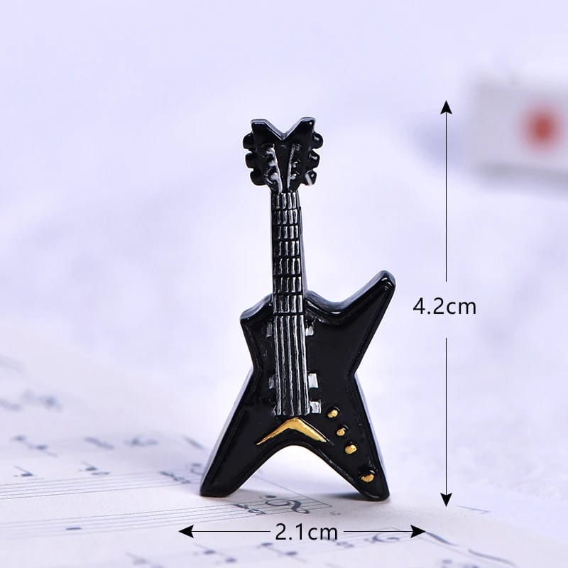 Miniature electric guitar in star shape, colored in black.
