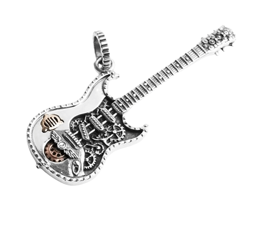 Beautiful Rock Guitar Pendant in Genuine 925 Silver