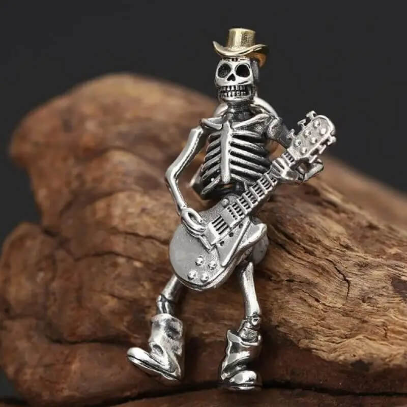 Beautiful Gothic Metal Skeleton Guitar Pendant