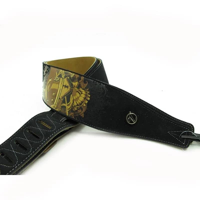 High-quality Leather Guitar Strap with Skull Pattern - Adjustable, Flexible, and Durable - Black Model