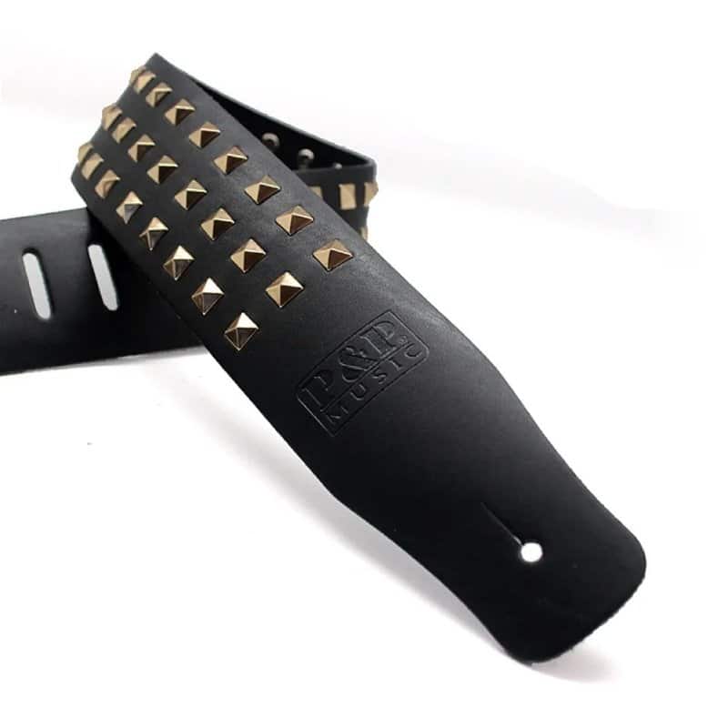 Black Leather Guitar Strap with Pyramidal Claw Studs