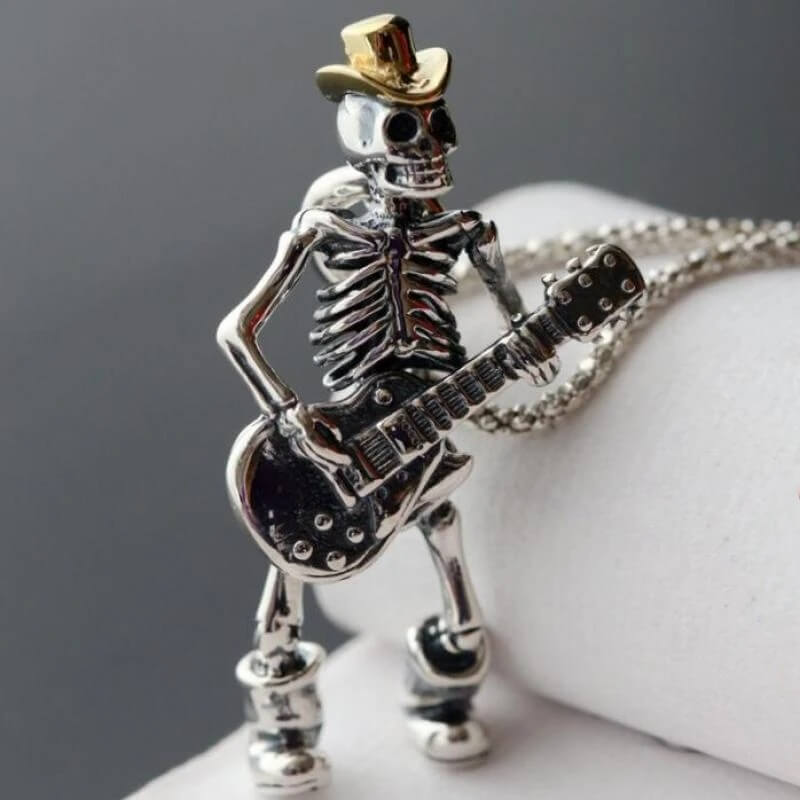 Full View of the Gothic Metal Skeleton Guitar Pendant