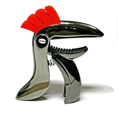 View of the detailed face of a zinc alloy capo shaped like a Toucan - 2 colors to choose from!