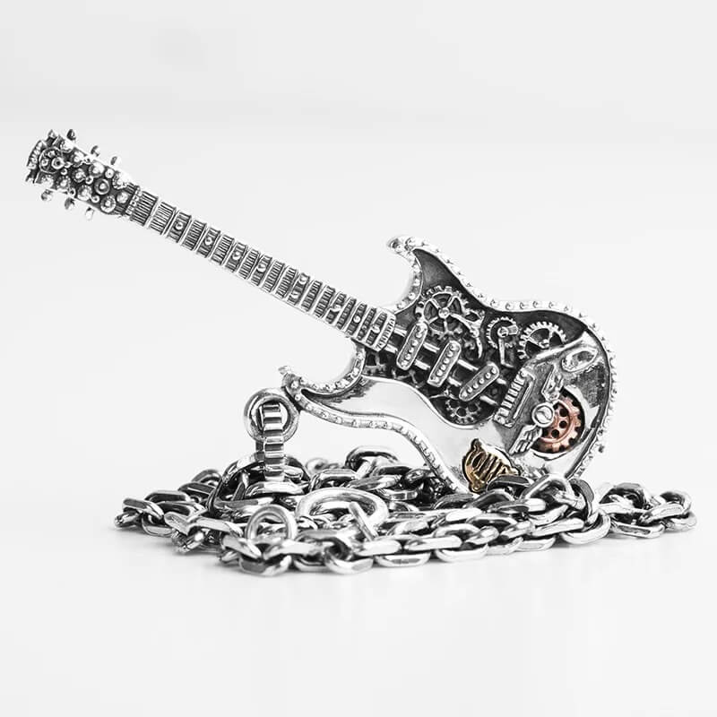 Full view of a Rock Guitar Pendant made from Genuine 925 Silver