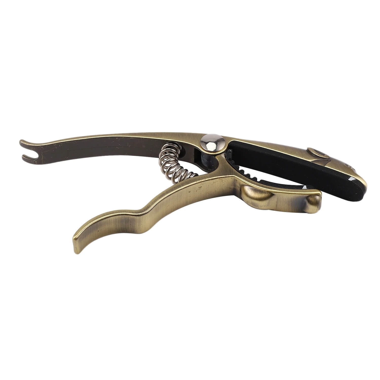 Bottom view of a leopard-shaped zinc alloy metal capo.