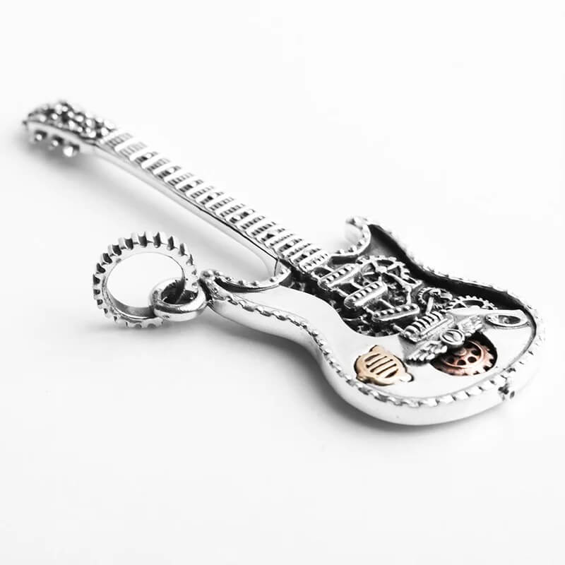 Detailed view of a Rock Guitar Pendant made of Genuine 925 Silver