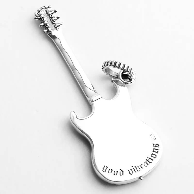 Back view of a Rock Guitar Pendant in Genuine 925 Silver