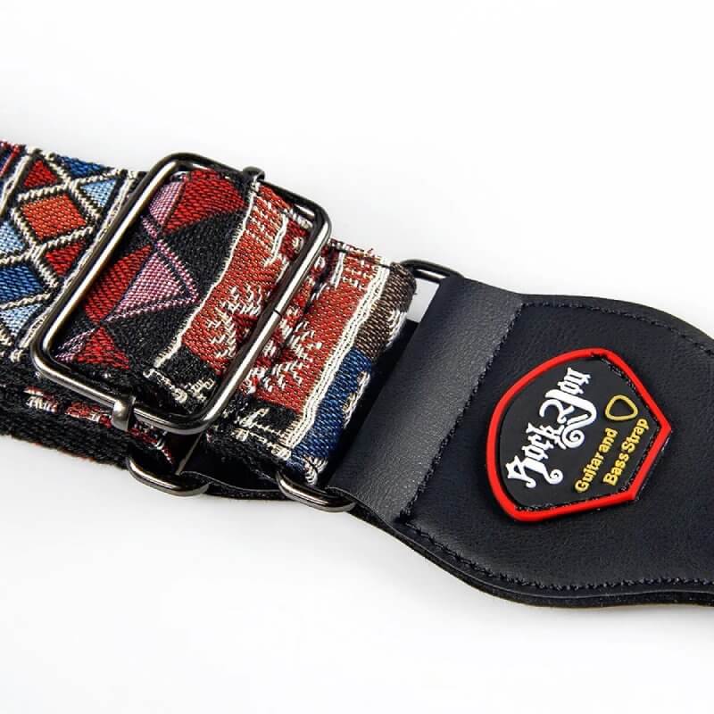 Details of the Vintage Patchwork Tribal Guitar Strap