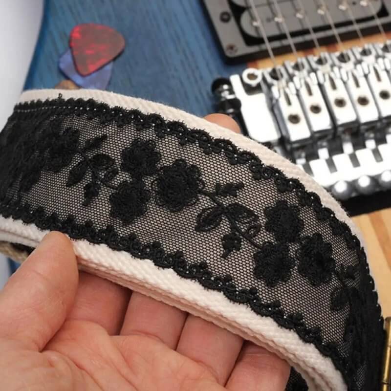 Beautiful Black Floral Lace Guitar Strap