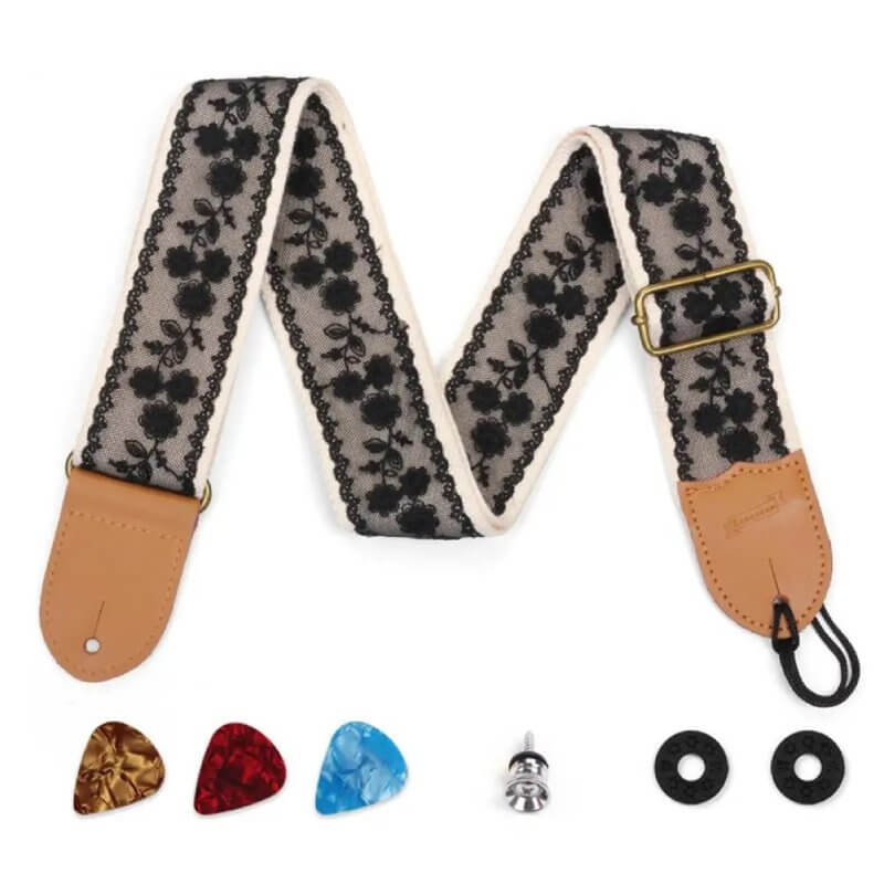 Black Floral Lace Guitar Strap