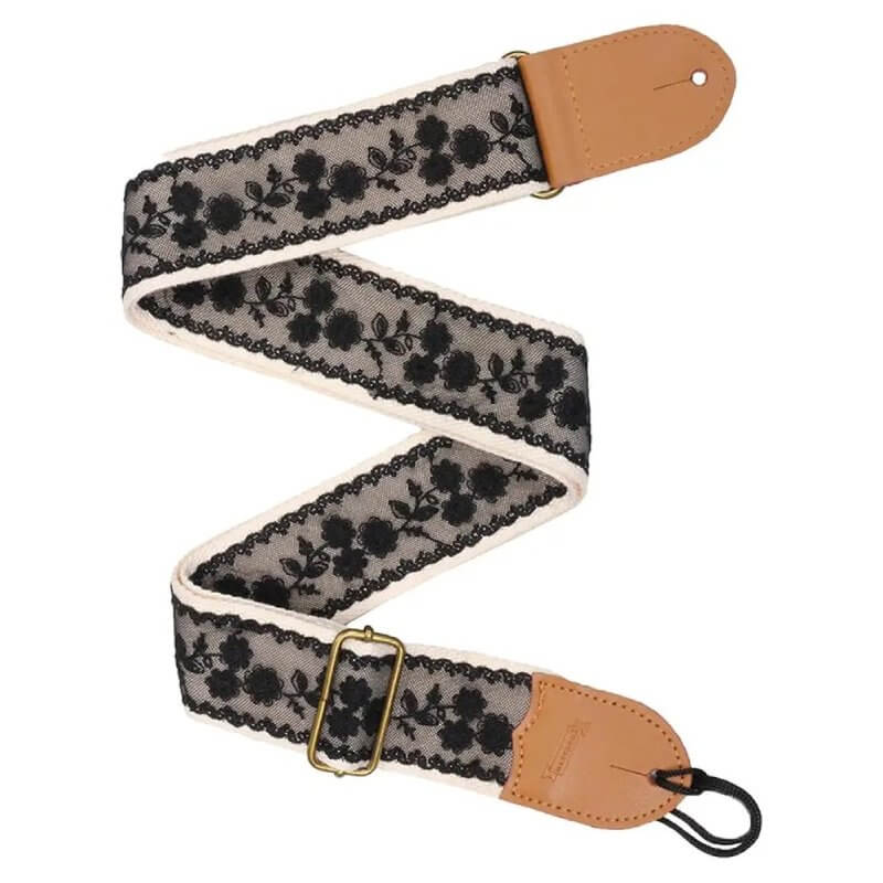 Full view of the Black Floral Lace Guitar Strap
