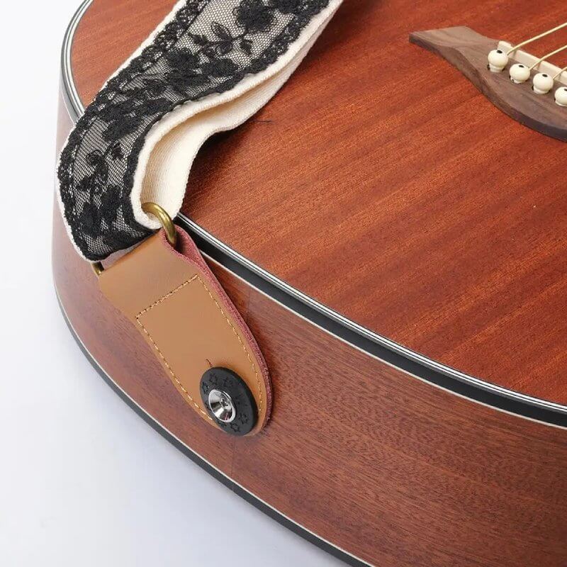 View of the Black Floral Lace Guitar Strap Fixings
