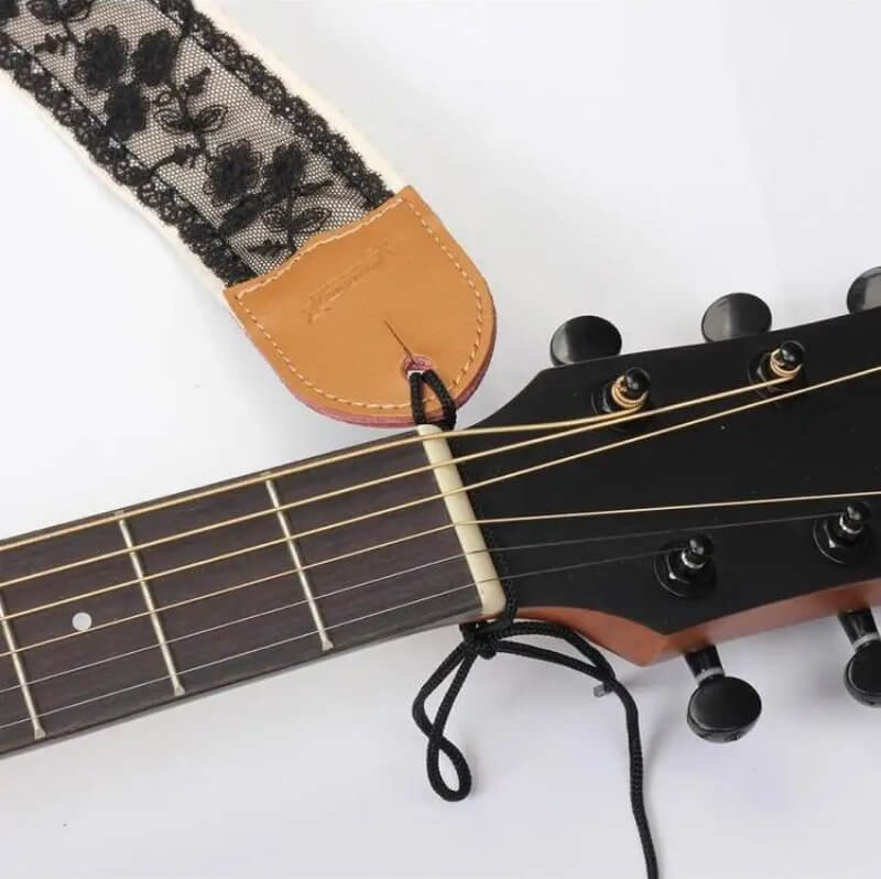 View of Black Floral Lace Guitar Strap Fixings