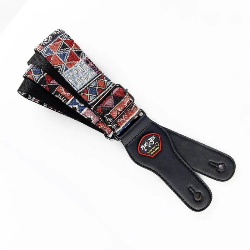 Folded view of the Vintage Patchwork Tribal Guitar Strap