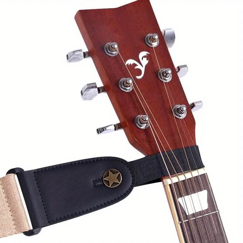 Details of the Guitar Strap Support - Genuine Leather Model with Star Pattern