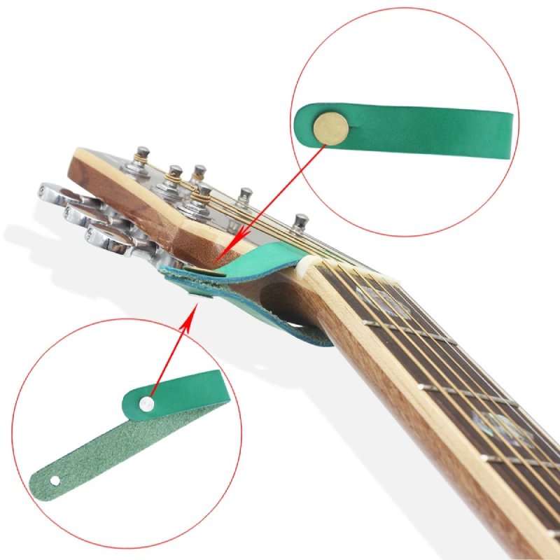 Details of the Guitar Strap Support - Green Leather Model