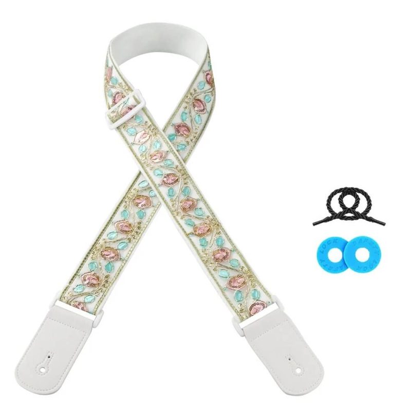 Vintage Pastel Flowers Guitar Strap - Model 4