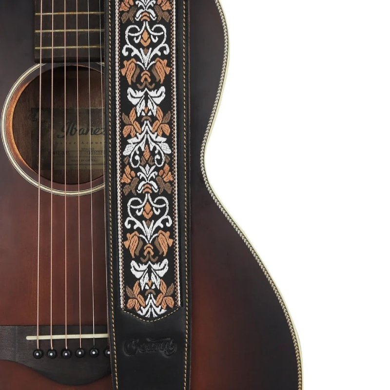 Genuine Leather Guitar Strap with Baroque Fleur-de-Lys Design