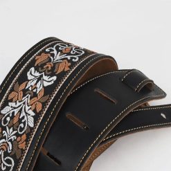 Genuine Leather Guitar Strap with Baroque Fleur de Lys Design - Model 1