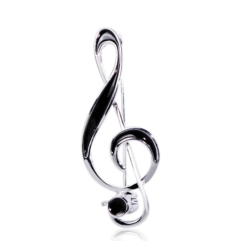 Treble Clef Brooch in enamel - silver color