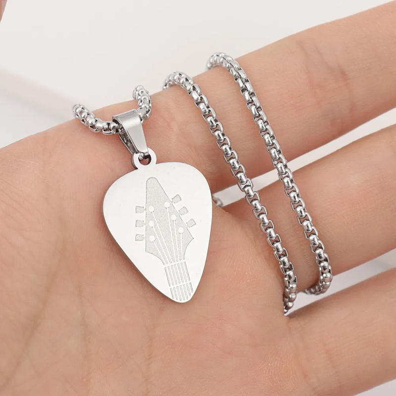 Engraved Guitar Pick Pendant - Classic or Gold Choice - Silver color