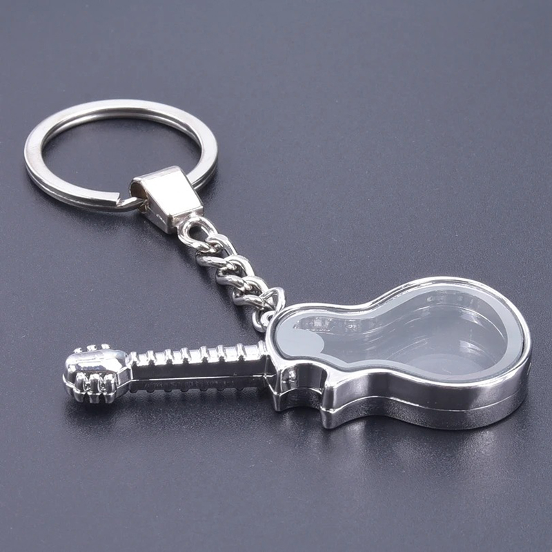 Customizable glass electric guitar keychain - 3 colors - silver color