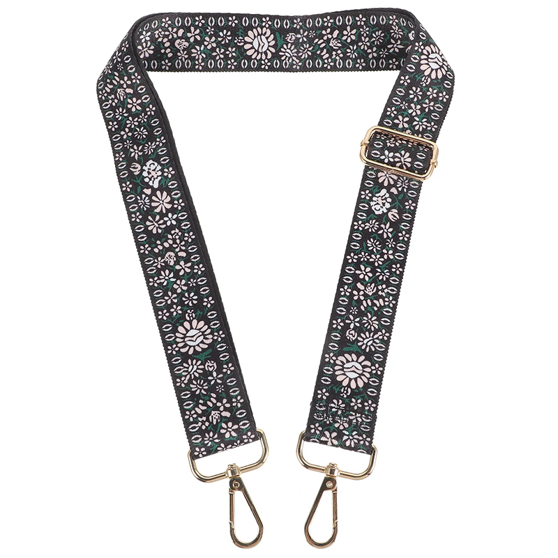 Black Floral Embroidered Banjo Strap