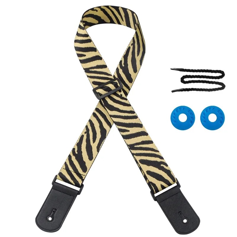 Collection of Guitar Straps with Wild Safari Zebra Pattern - Beige Color