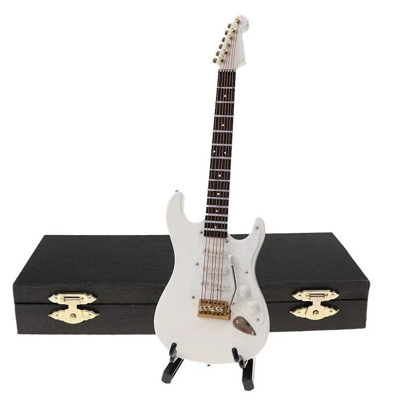 Miniature electric guitar in red or black with a white storage box