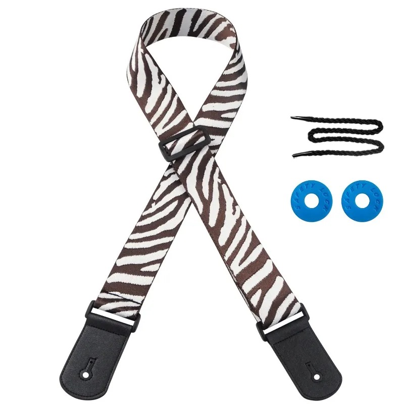 Collection of Guitar Straps with Wild Safari Zebra Pattern - White Color