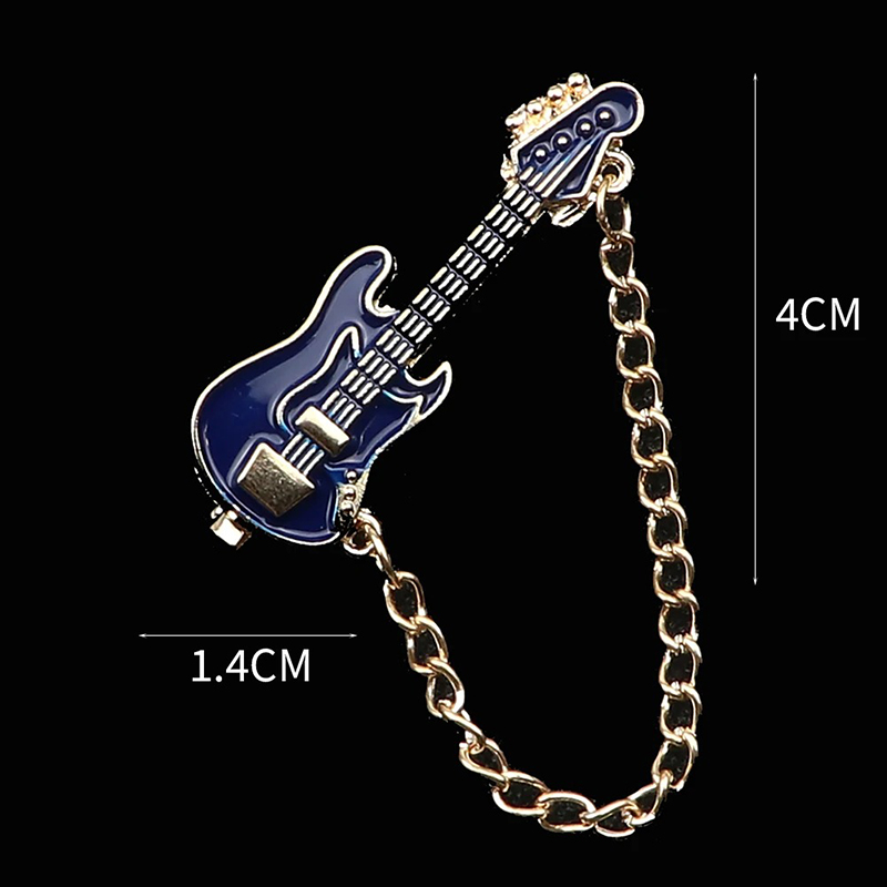 Enamel Electric Guitar Pin Brooch with Chain - 6 colors to choose from - Blue color