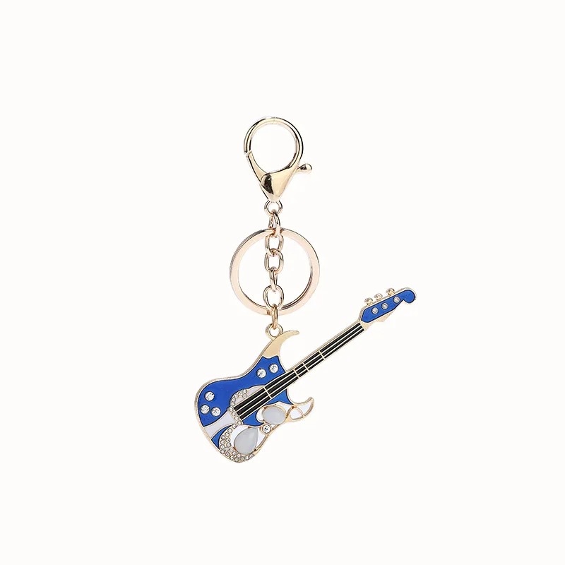 Electric guitar keychain with rhinestones - 2 colors to choose from - blue color