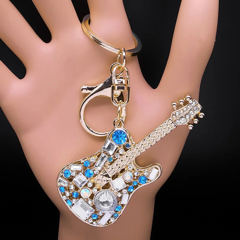 Electric guitar keychain with rhinestones - 3 colors to choose from - blue color