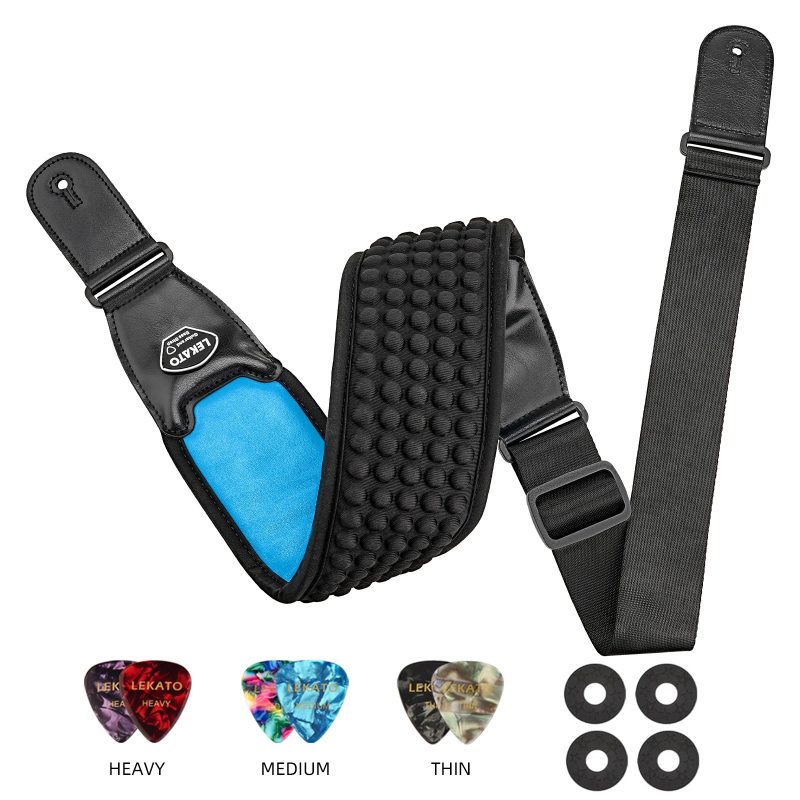 Light blue ergonomic bass guitar strap with 3D pads