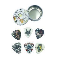 Set of 12 Guitar Picks with Skull Design in Metal Box - Death Metal Collection