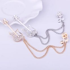 Enamel Electric Guitar Brooch with Musical Note Chain - 2 colors