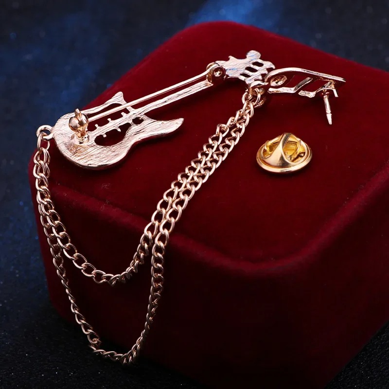 Details of the Enamel Electric Guitar Brooch with Chain