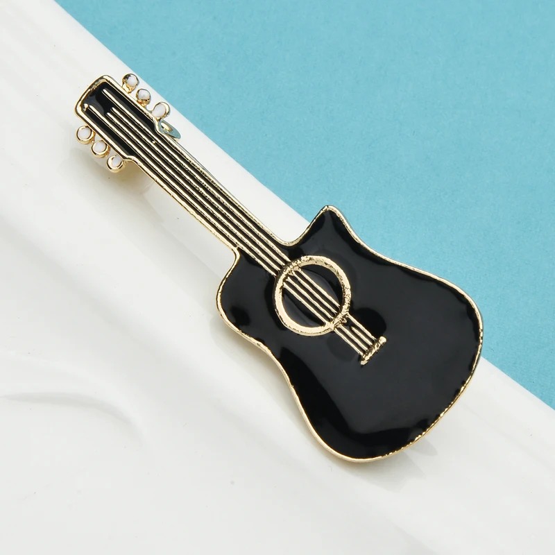 Enamel Brooch of Classic Guitar in Black