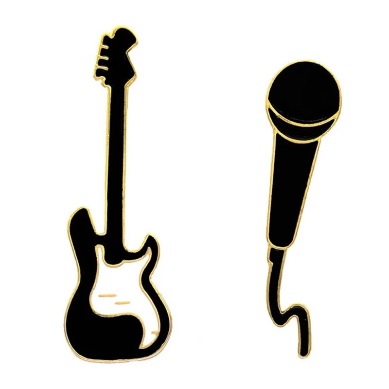Complete details of the Enamel Pin of Electric Guitar and Microphone Brooch