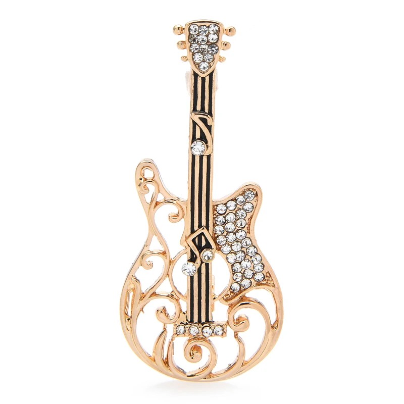 Guitar Brooch with Rhinestones