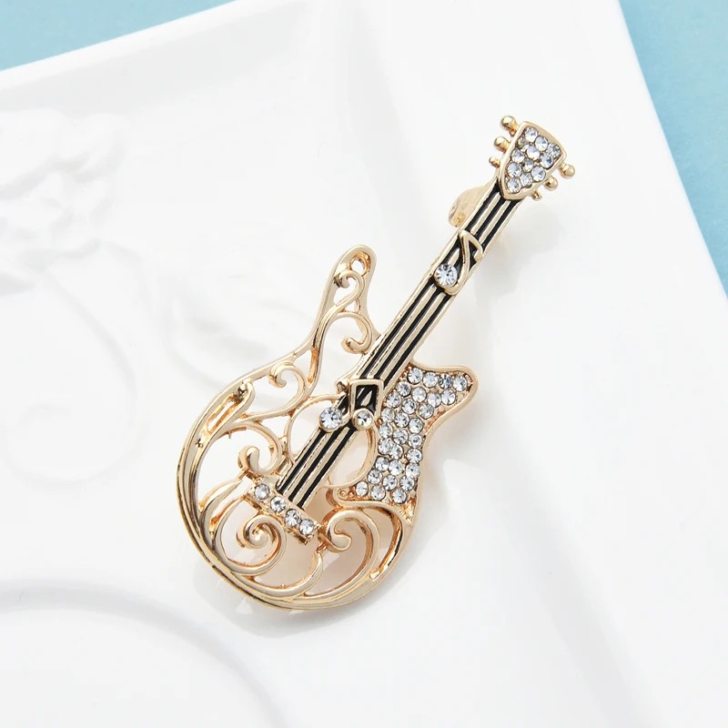 Magnificent Rhinestone Guitar Brooch